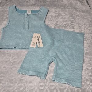 No Boundaries Aqua Pearl Blue Henley Top and Bike Shorts Set Sizes XXS-XS-S
